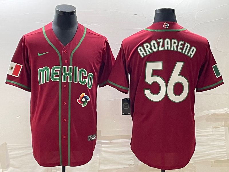 Men 2023 World Cub Mexico #56 Arozarena Red Nike MLB Jersey2